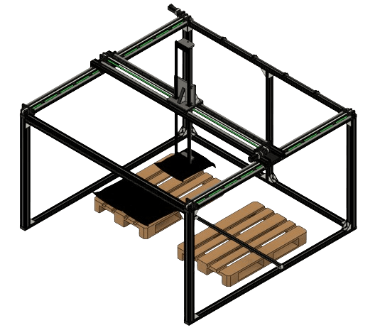 Heavy-duty room gantry, working area 2000 x 2000 x 300 mm